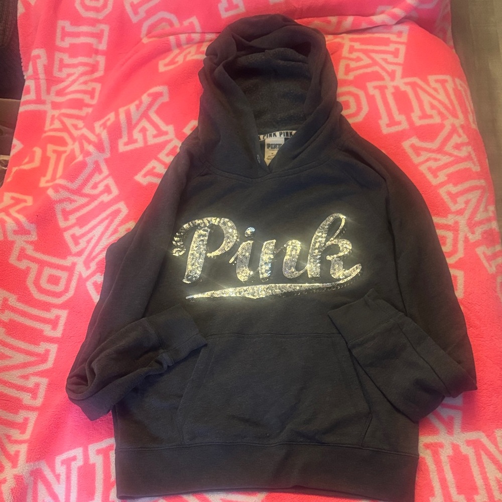 PINK Victoria's Secret Kids Hoodie - Black with Silver Logo